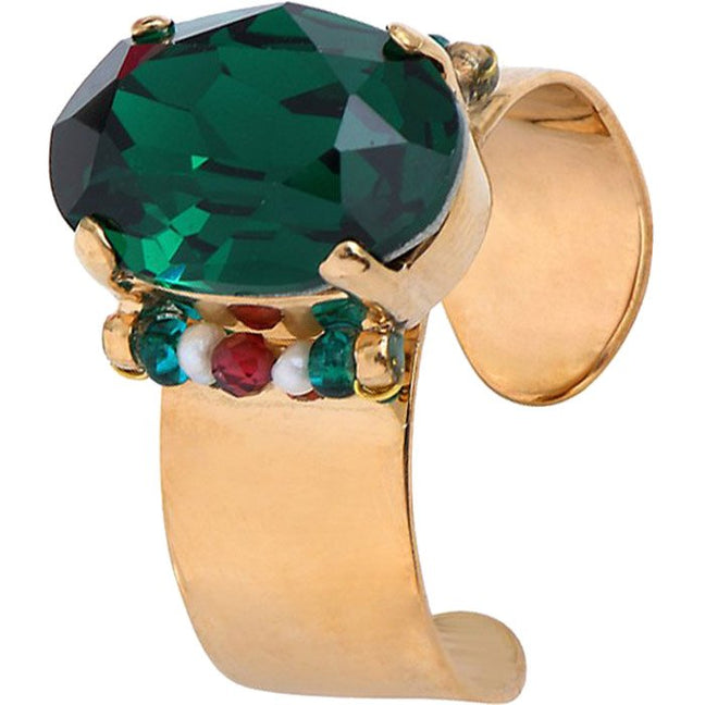 Bague Joyce - Métal doré à l’or jaune, perles & cristaux verts