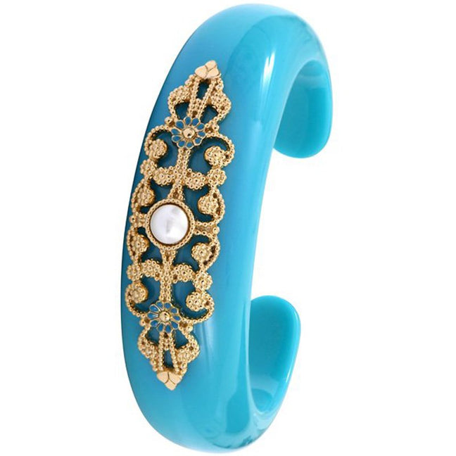 Manchette Amelita - Métal doré à l’or jaune 14 carats, cabochon nacré, & résine
