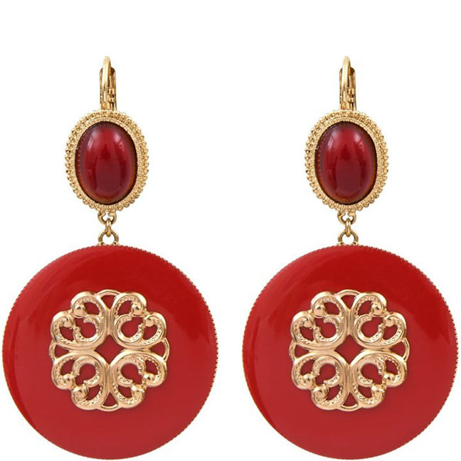 Boucles d’oreilles Amelita - Métal doré à l'or jaune & perles rouges