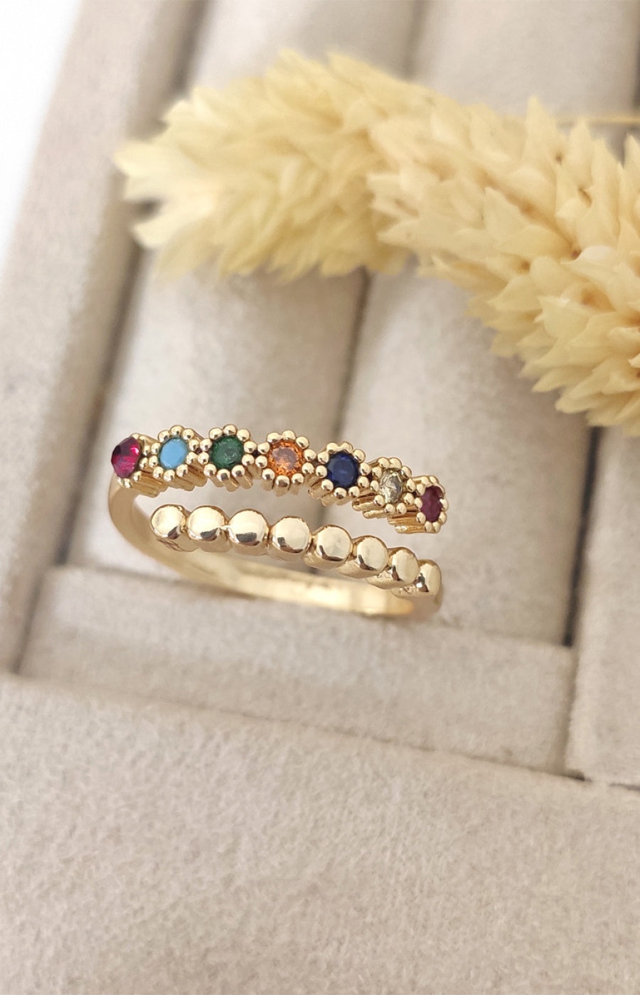 Bague ajustable - Laiton doré & pierres zircon