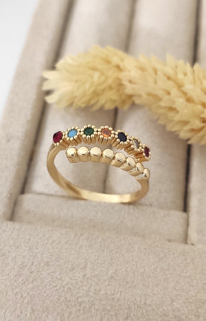 Bague ajustable - Laiton doré & pierres zircon