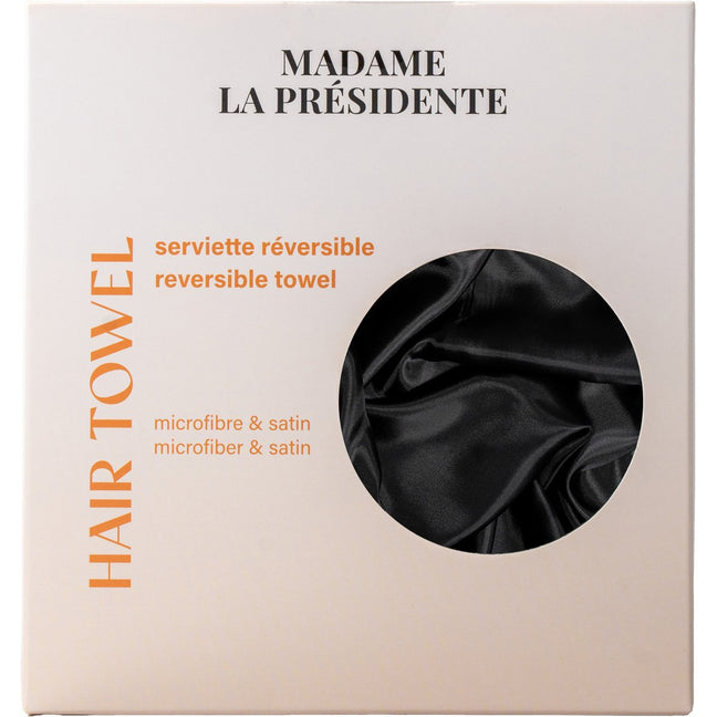 Serviette réversible microfibre & satin - Noir