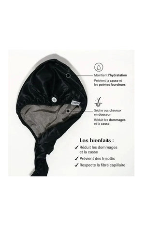 Serviette réversible microfibre & satin - Noir
