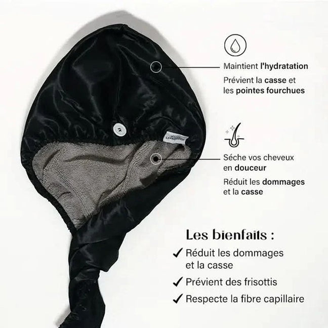 Serviette réversible microfibre & satin - Noir