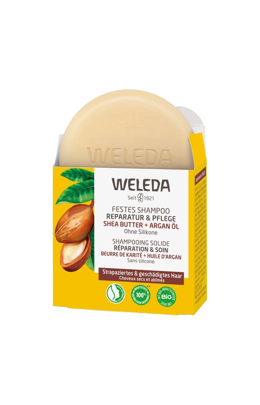 Shampoing solide réparateur bio - Karité & argan - Cheveux abîmés - 50 g
