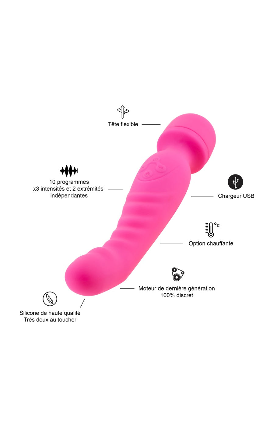 Vibromasseur chauffant point G - 60 programmes - Rose