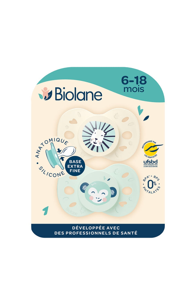Tétines anatomiques - Animaux - 6 à 18 mois - Vert & beige