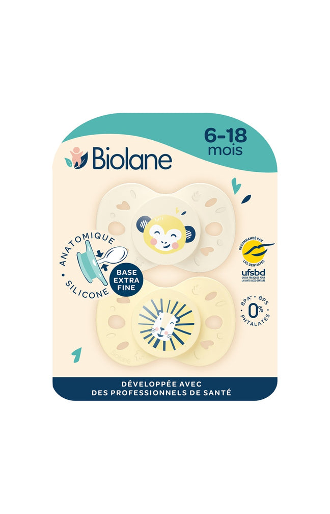 Tétines anatomiques - Animaux - 6 à 18 mois - Jaune & beige