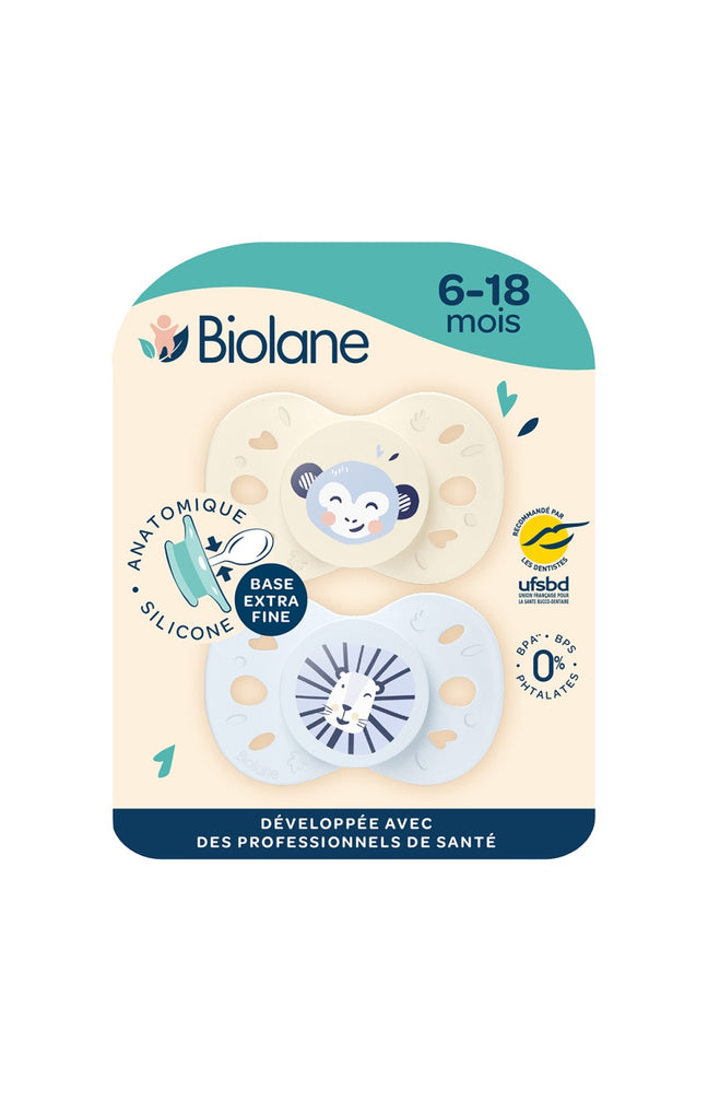 Tétines anatomiques - Animaux - 6 à 18 mois - Bleu & beige