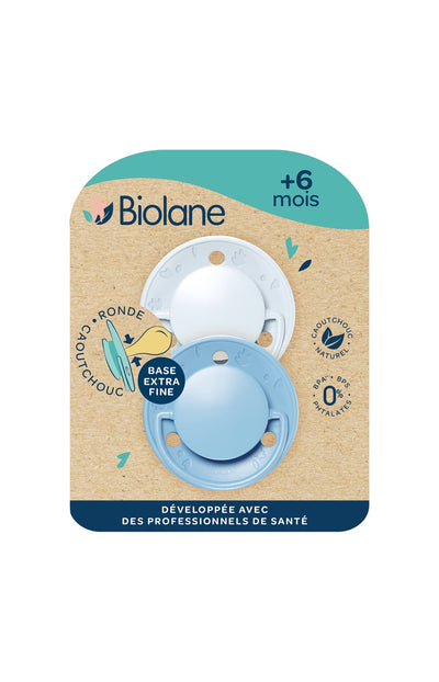 Sucettes Biolane Extra-Fines 6 Mois+ - Lot 2 Tétines Rondes Rose/Beige, Caoutchouc Naturel, Respect Bucco-Dentaire