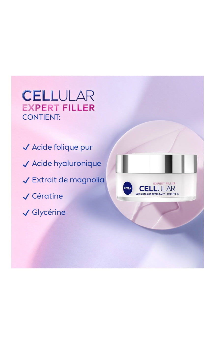 Soin anti-âge repulpant FPS 30 - Acide hyaluronique - Cellular Expert Filler - Visage - 50 ml