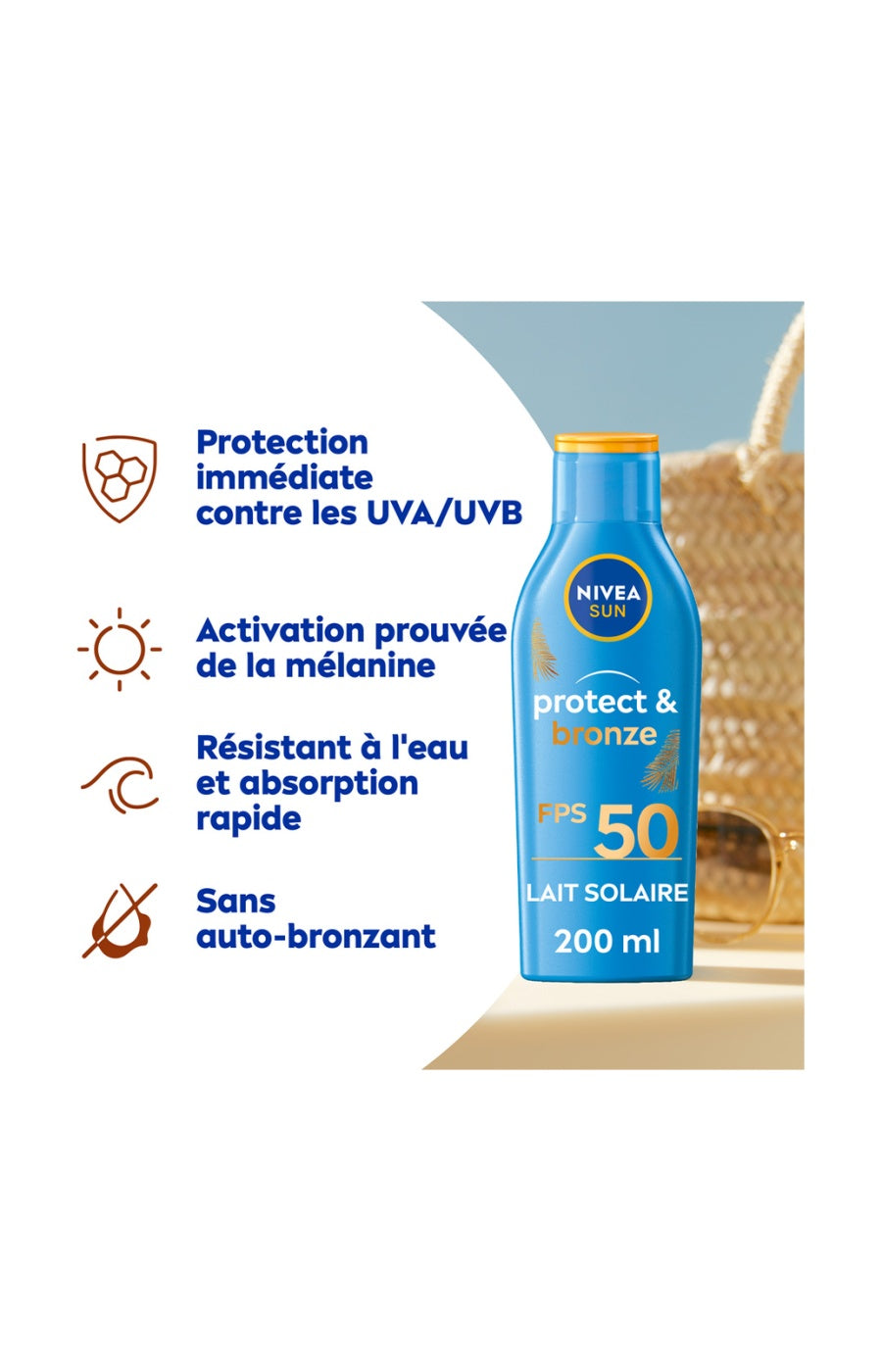 Lait solaire SPF50 - Protect & Bronze - Corps  - 200 ml