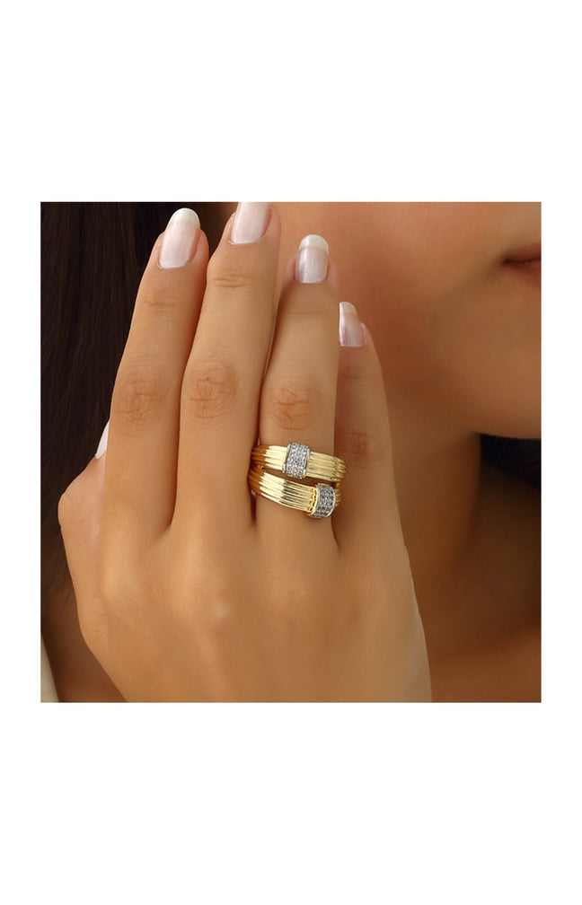 Bague ajustable dorée à l’or fin – Zircons