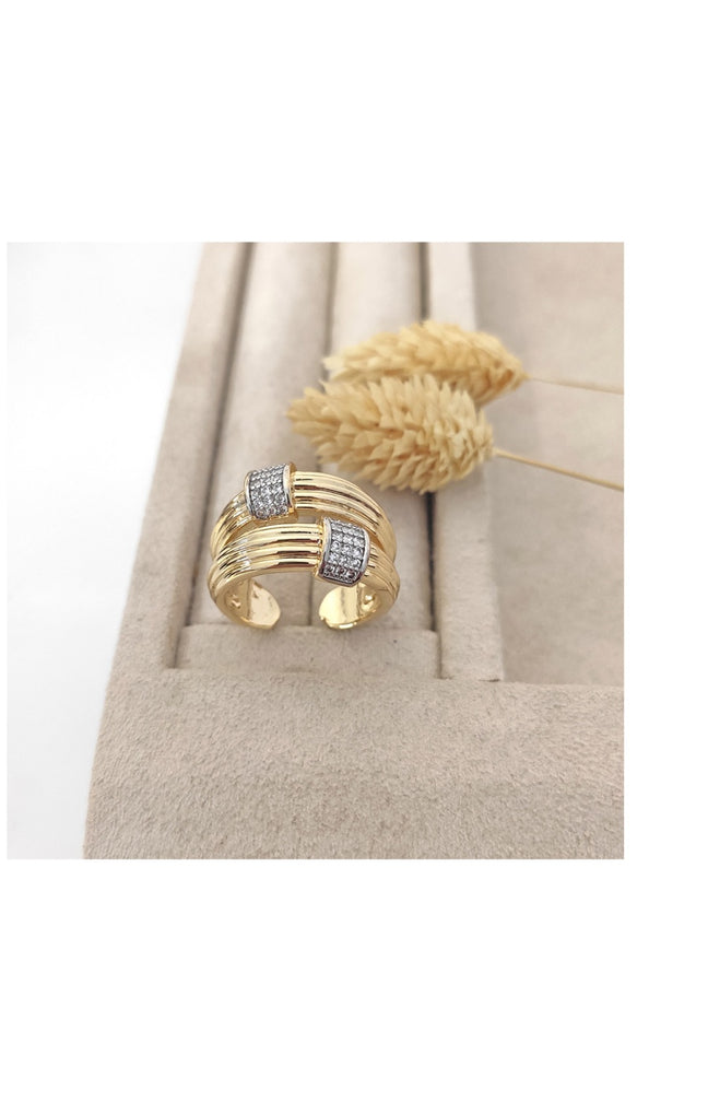 Bague ajustable dorée à l’or fin – Zircons