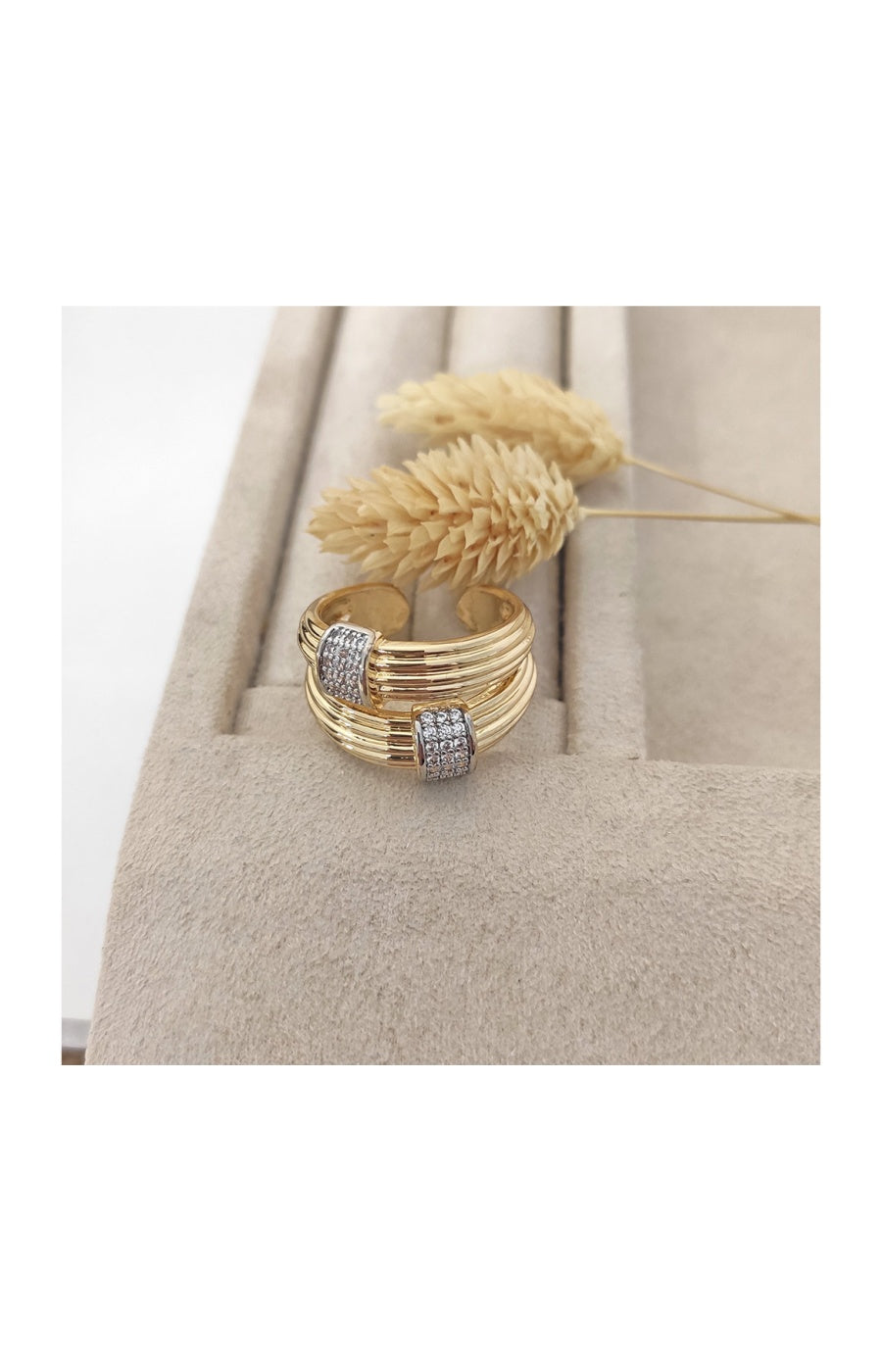 Bague ajustable dorée à l’or fin – Zircons