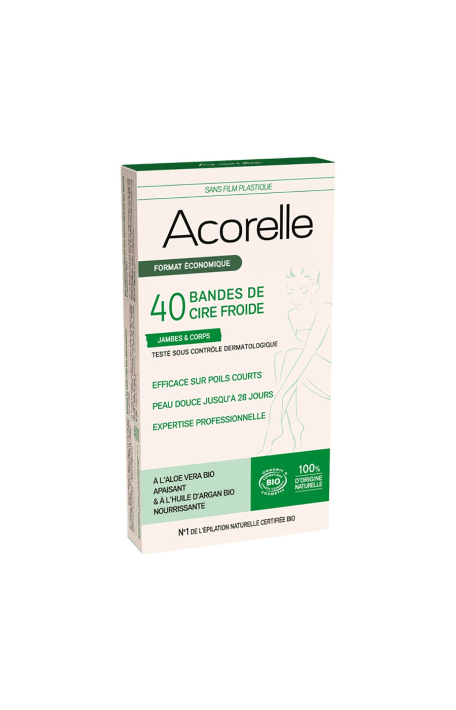 Bandes de cire froide bio - Aloe vera & huile d'argan - Corps - 40 bandes