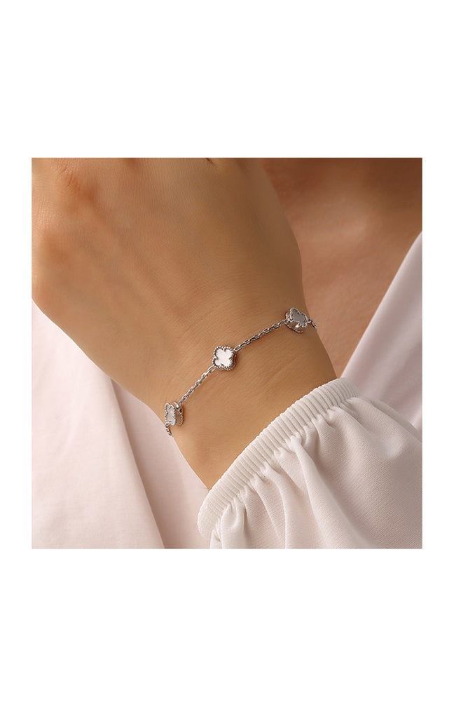 Bracelet trèfles argenté - Nacre blanche