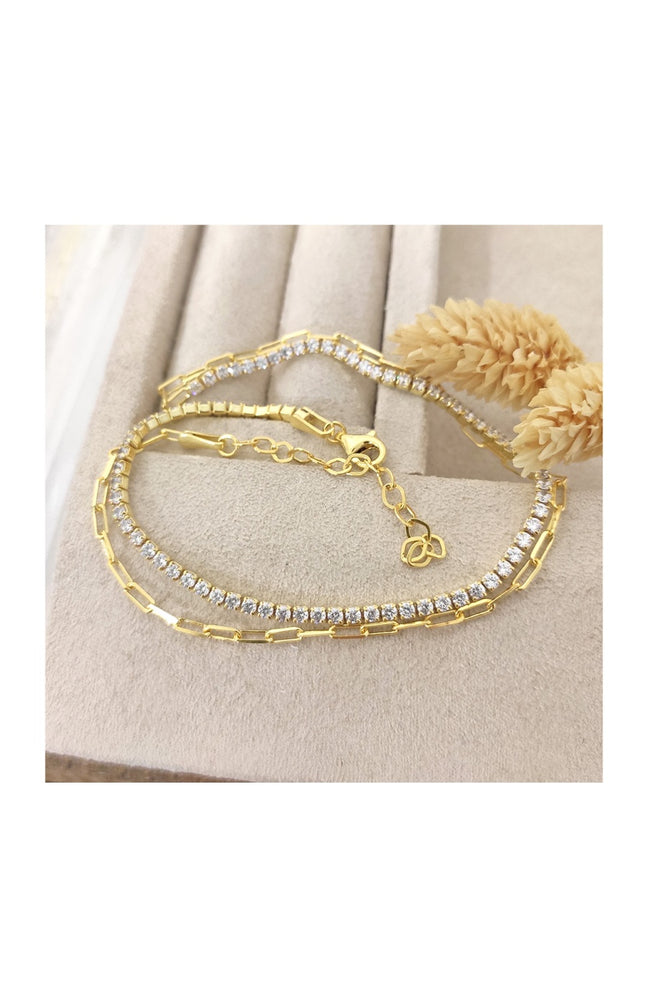 Bracelet double doré - Argent 925 & zircons