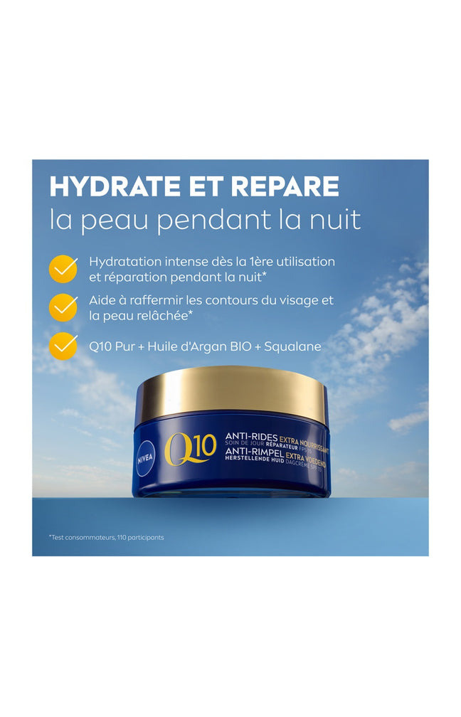 Crème anti-rides - Q10 Power - Huile d'argan - Peaux sèches - Nuit - 50 ml