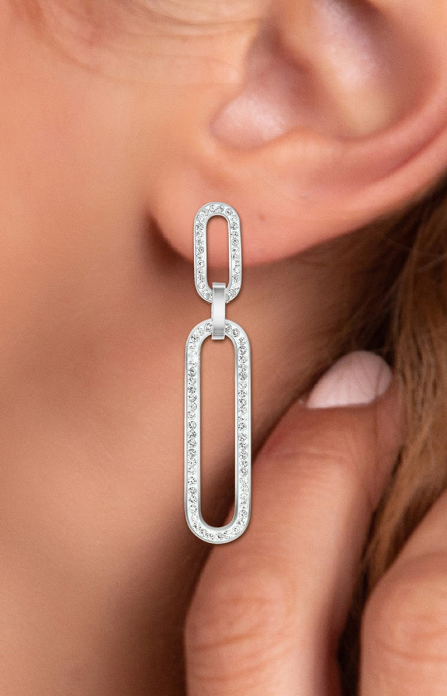 Boucles d'oreilles - Acier inoxydable & cristaux - Argenté