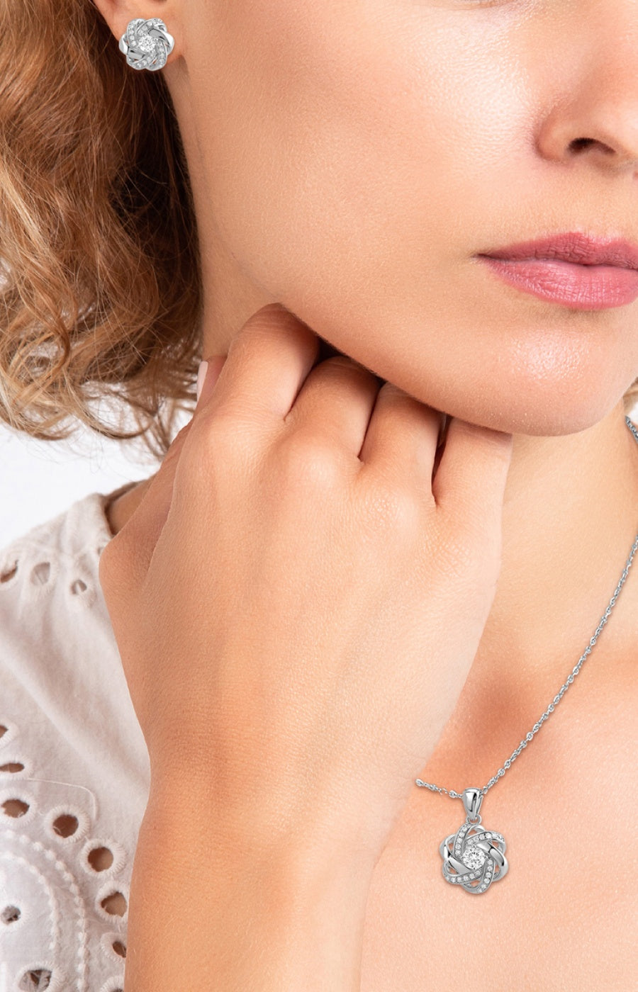 Parure boucles d'oreilles & collier - Acier inoxydable & cristaux - Argenté