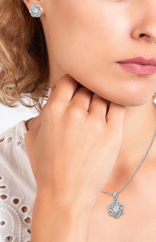 Parure boucles d'oreilles & collier - Acier inoxydable & cristaux - Argenté