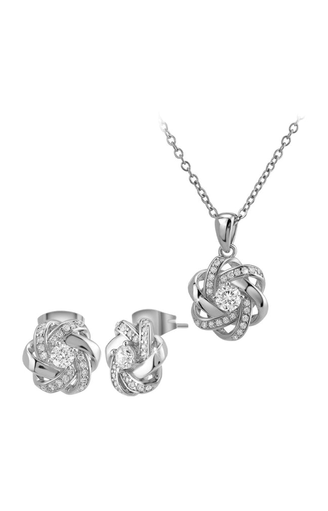 Parure boucles d'oreilles & collier - Acier inoxydable & cristaux - Argenté