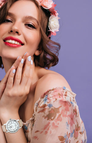 Montre - Laiton argenté & cristaux - 34 mm