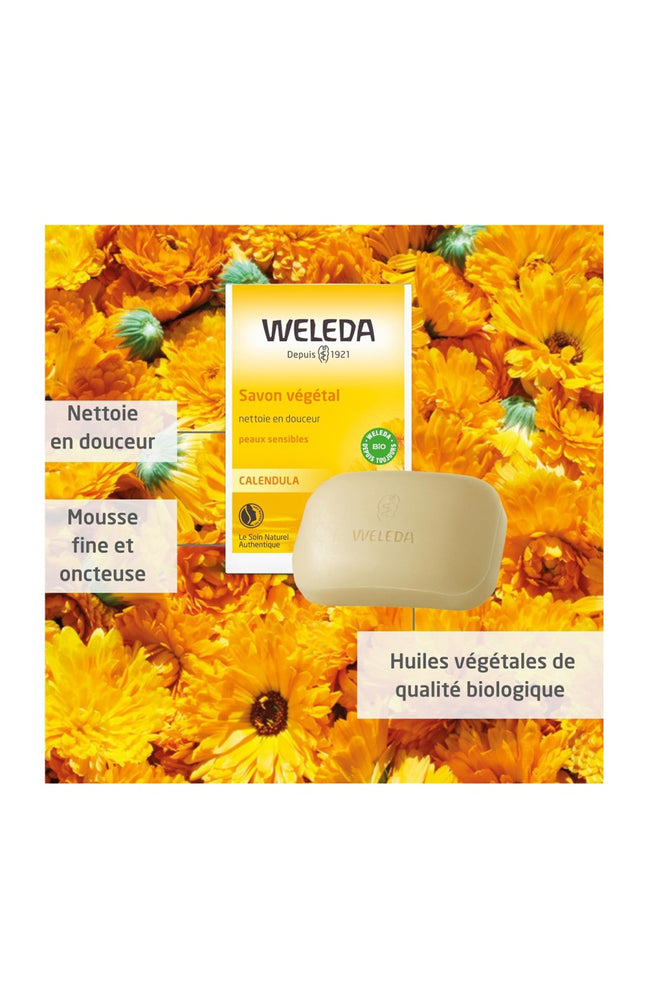 Savon végétal bio au calendula - Peaux sensibles - Corps - 100 g