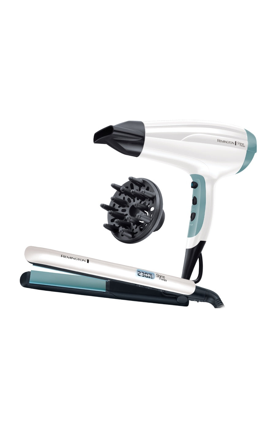 Coffret sèche-cheveux & lisseur - Shine Therapy - Blanc & bleu