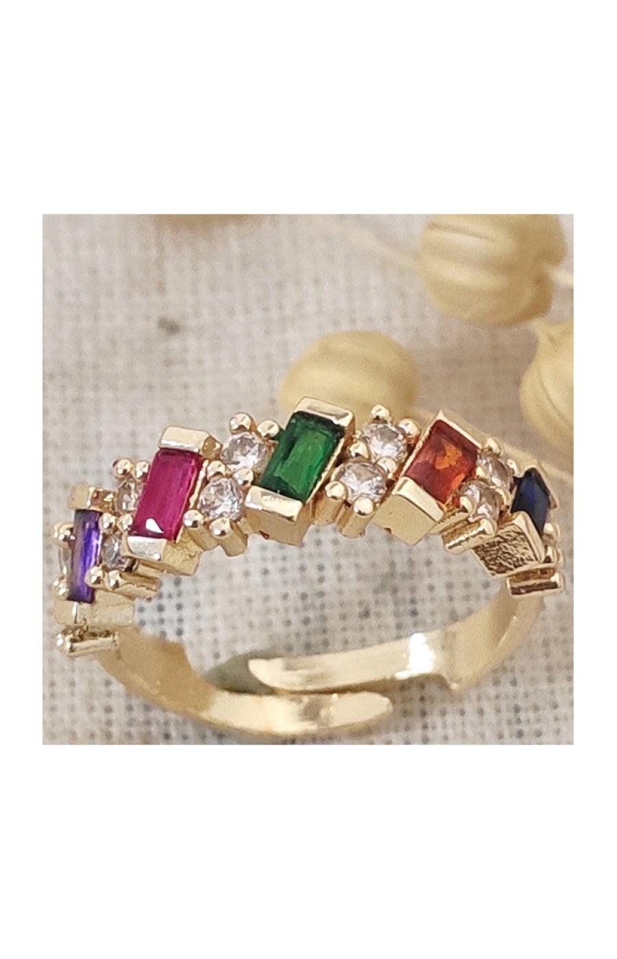 Bague ajustable - Laiton plaqué or & zircons