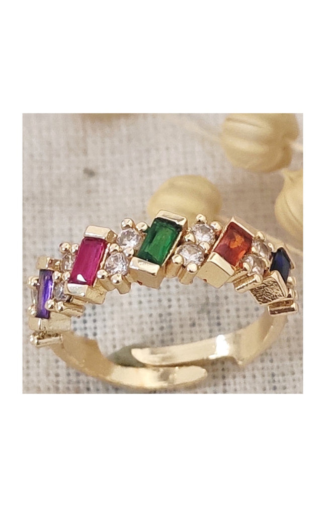Bague ajustable - Laiton plaqué or & zircons