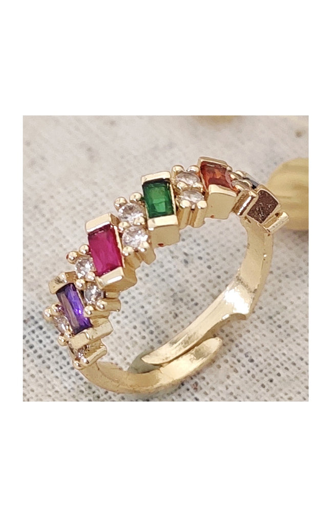 Bague ajustable - Laiton plaqué or & zircons