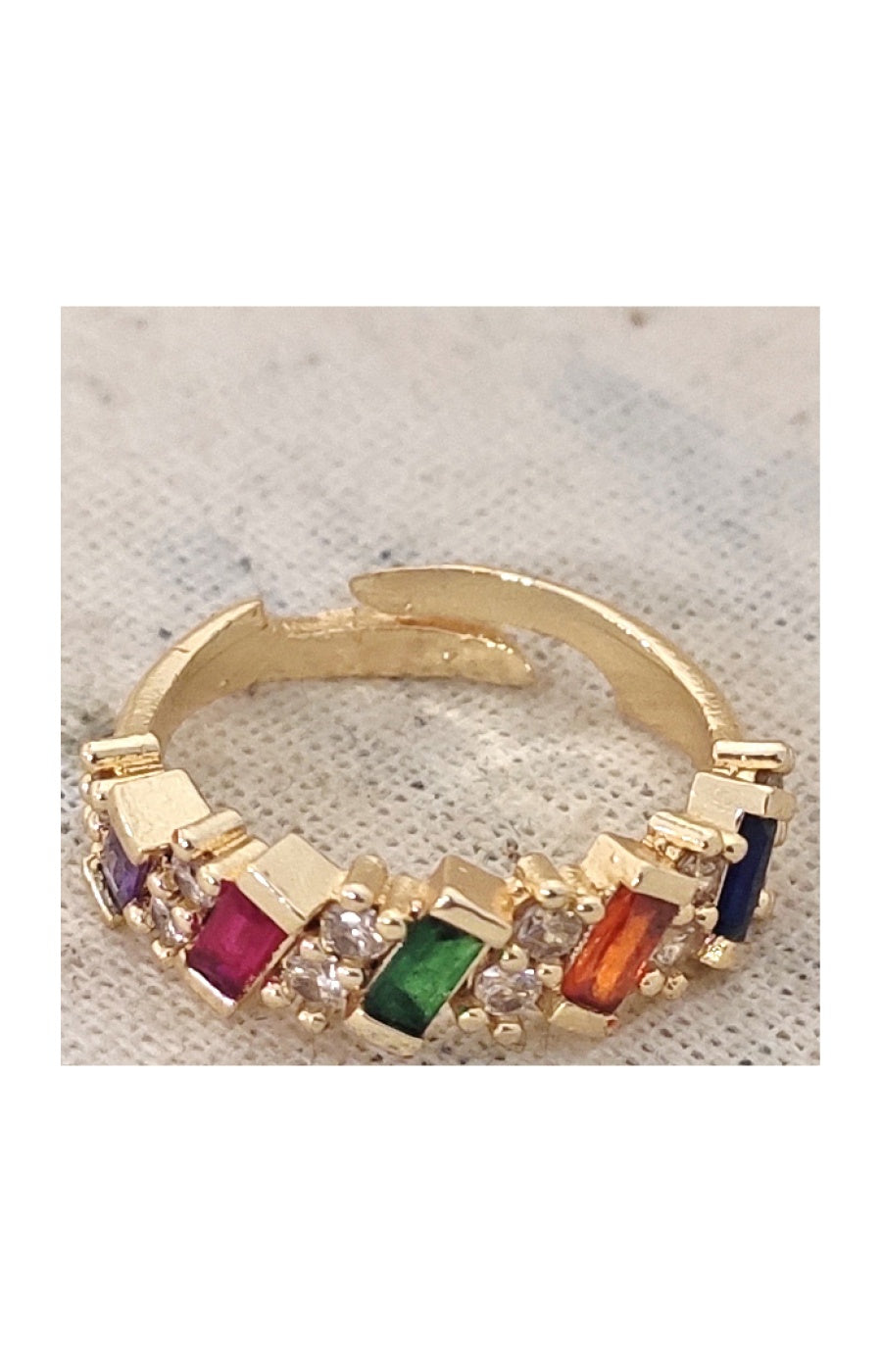 Bague ajustable - Laiton plaqué or & zircons