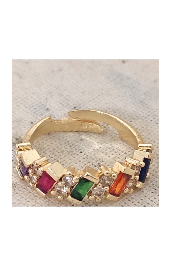 Bague ajustable - Laiton plaqué or & zircons