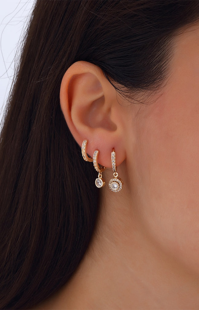 Trio boucles d'oreilles pendantes - Laiton plaqué or & zircon