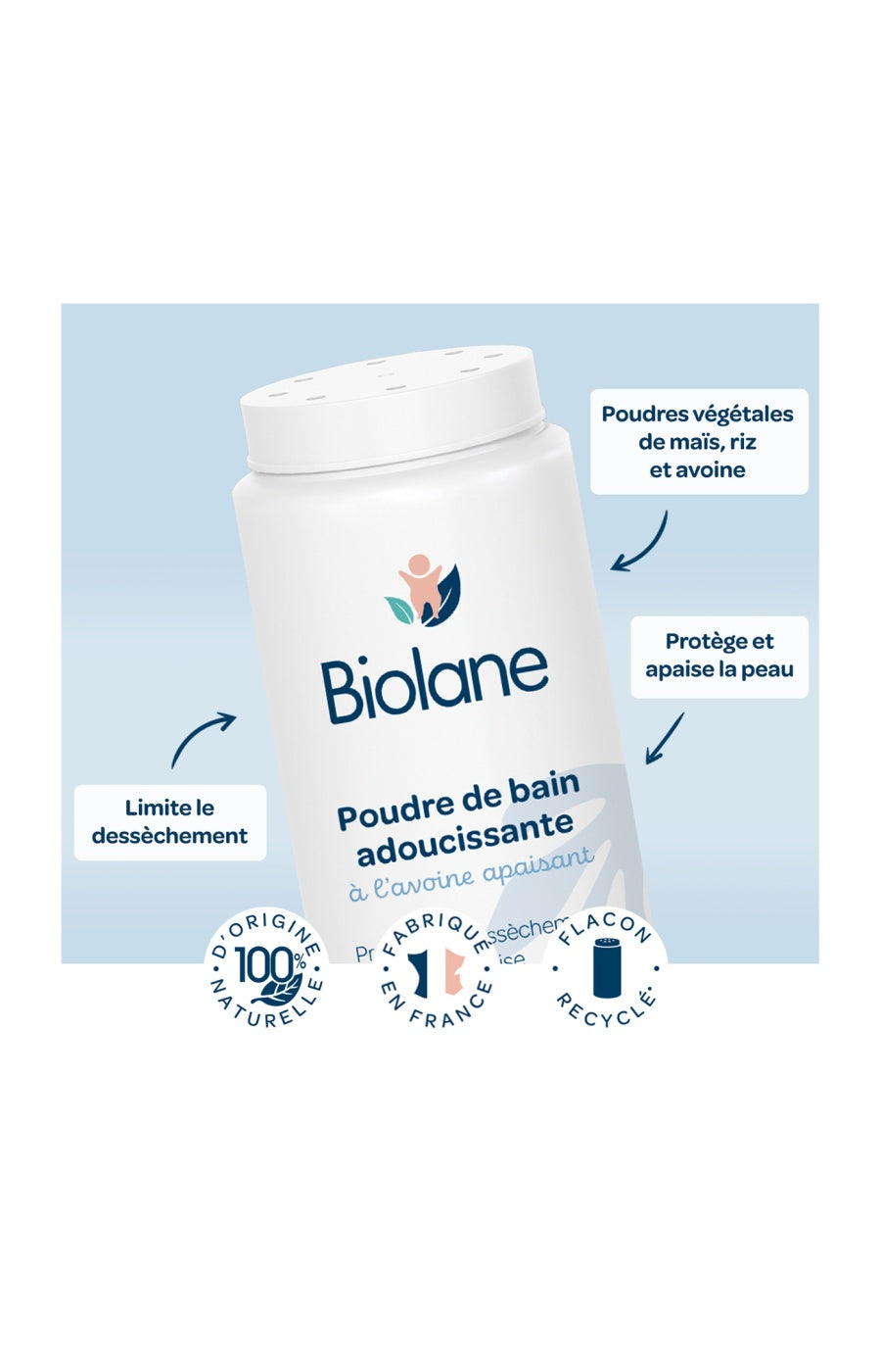 Poudre de bain adoucissante - Poudres de maïs, de riz & d'avoine - 75g