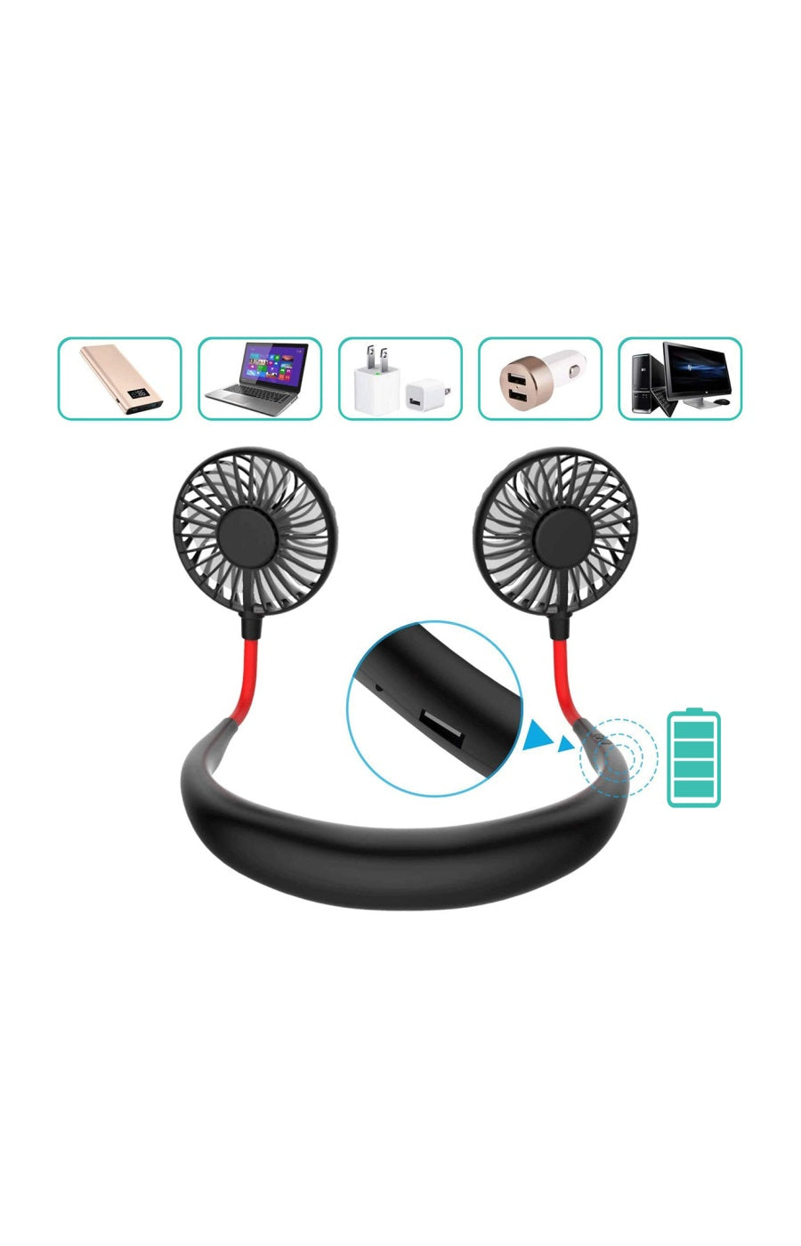 Mini ventilador dual diadema cuello con bateria recargable
