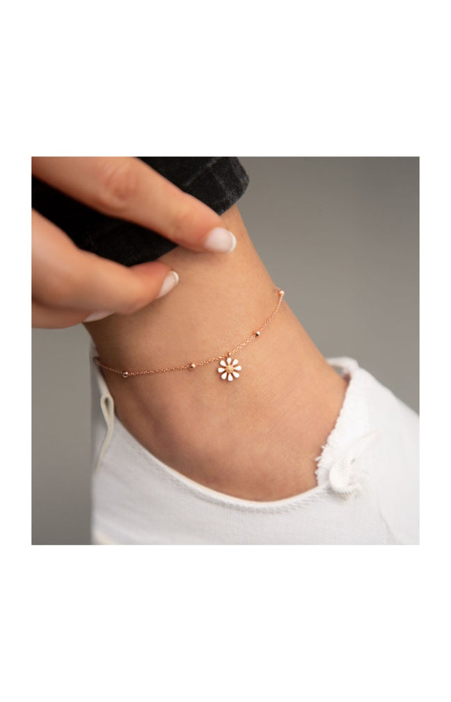 Chaîne de cheville marguerite - Argent 925 plaqué or rose