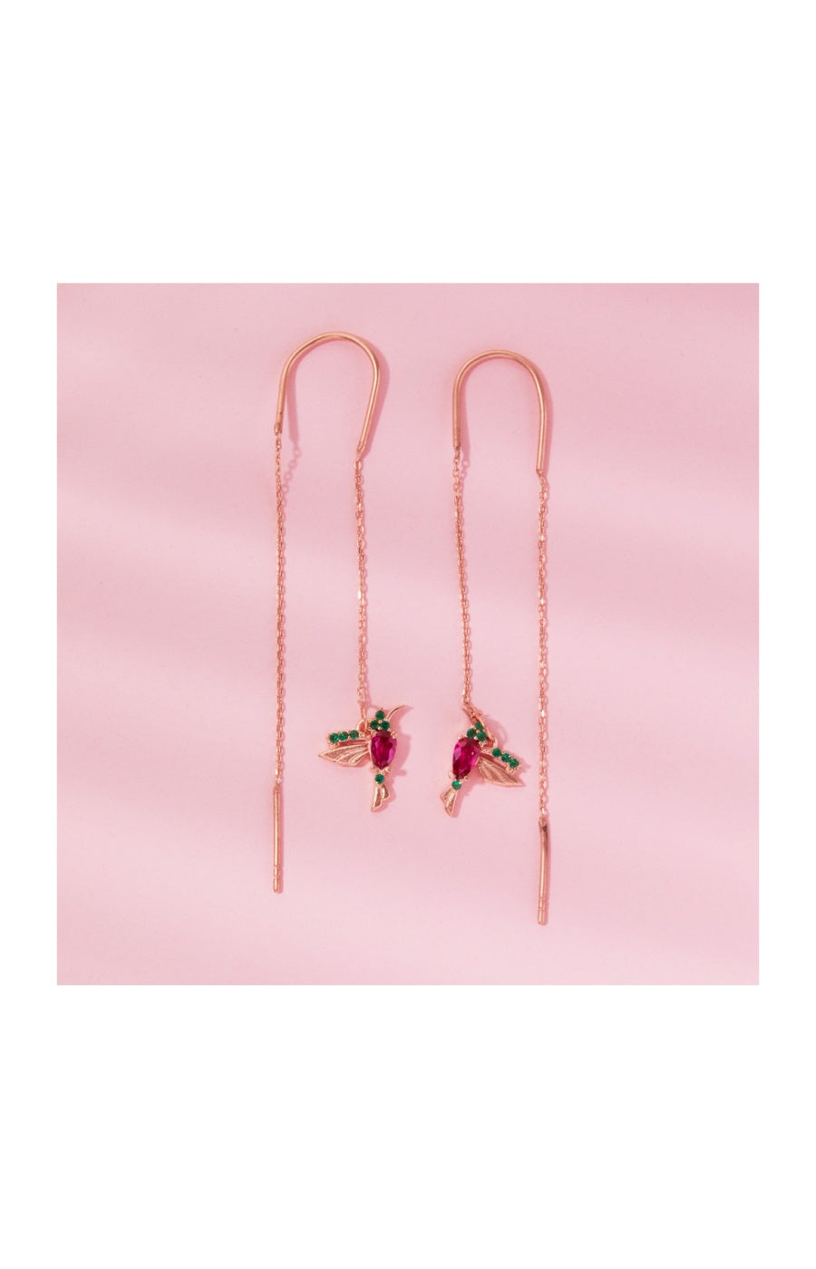 Boucles d’oreilles pendantes oiseau - Argent 925 plaqué or rose