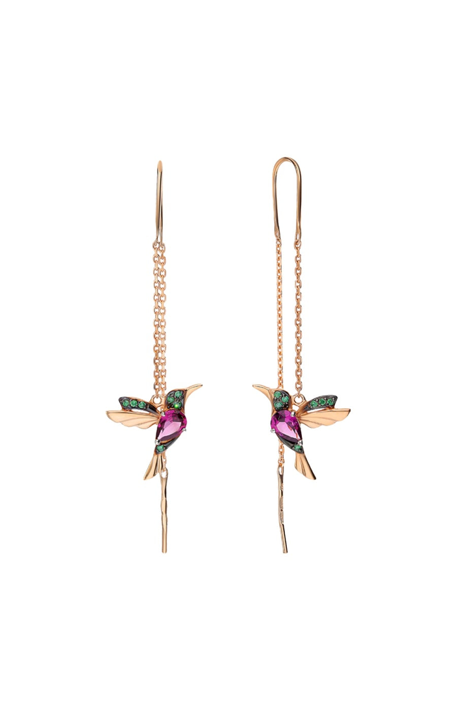 Boucles d’oreilles pendantes oiseau - Argent 925 plaqué or rose