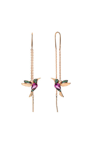 Boucles d’oreilles pendantes oiseau - Argent 925 plaqué or rose