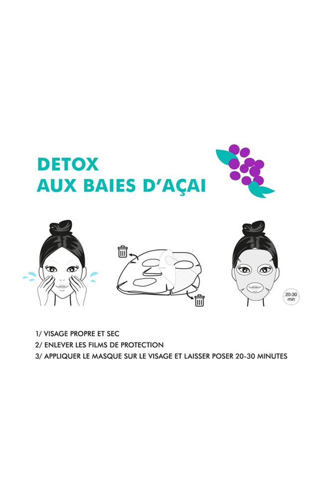 Masque anti-pollution 100% bio cellulose - Baies d'açai - Visage - 30 ml