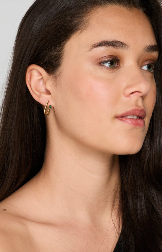 Boucles d’oreilles - Acier inoxydable & malachites - Doré