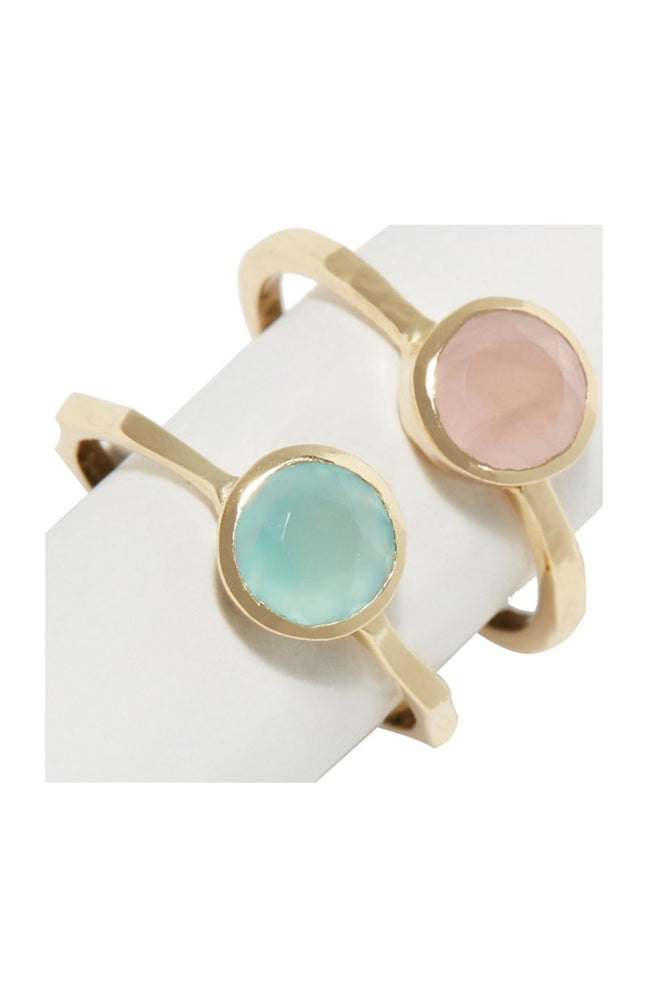 Duo de bagues - Laiton doré, quartz rose & onyx