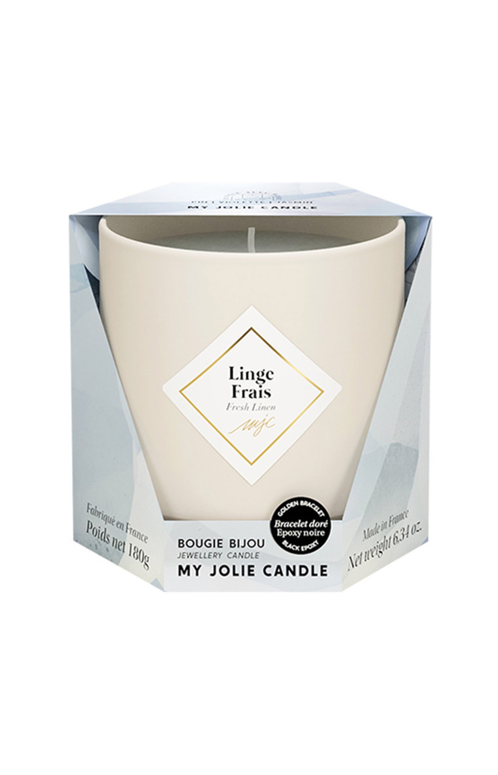 Bougie parfumée - Linge frais - Bracelet Or acier inoxydable - 180 g