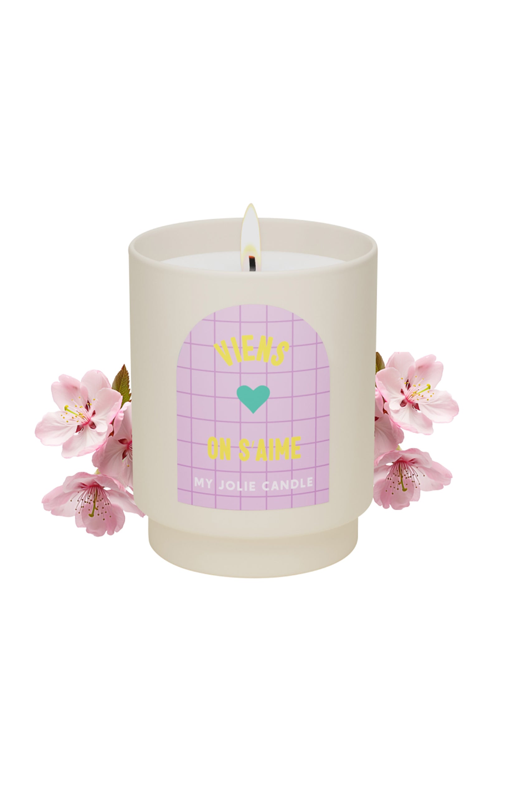 Bougie parfumée - Fleur de thé - Message "Viens on s'aime" - 180 g