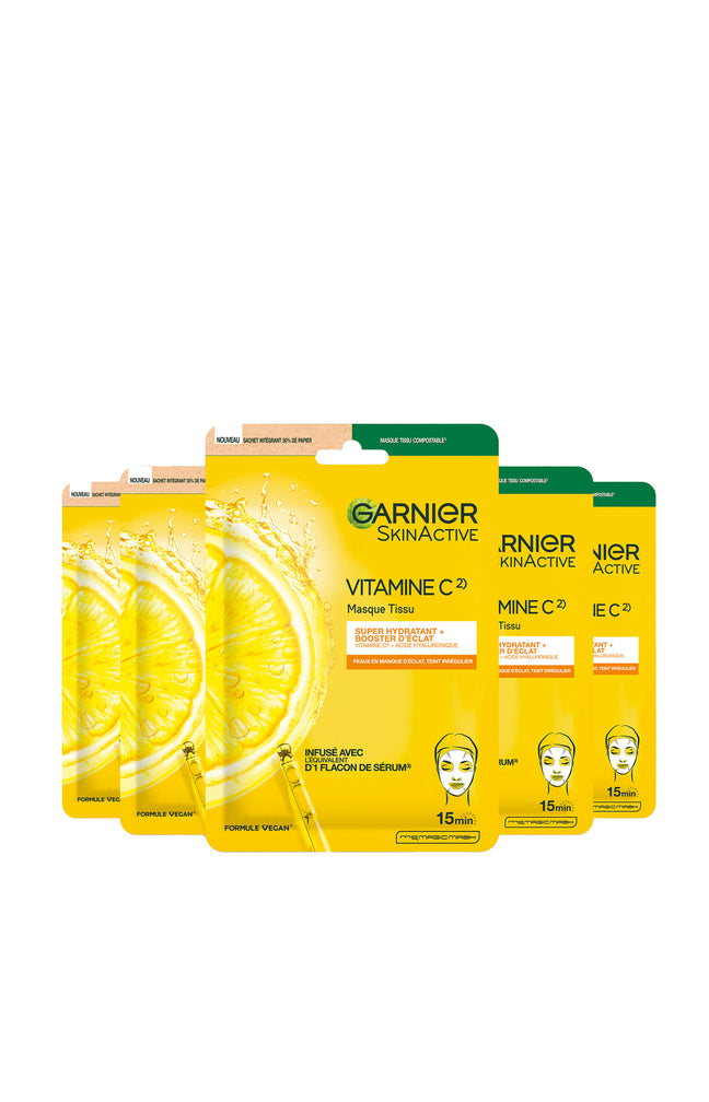 Masque tissu - Vitamine C & acide hyaluronique - Peau terne - x5
