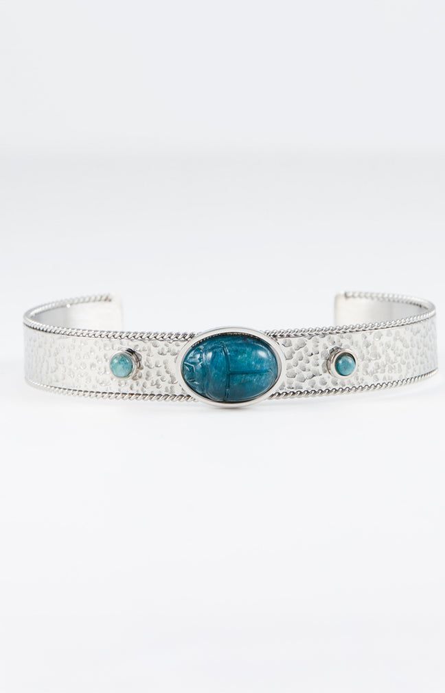 Jonc - Acier inoxydable & apatite - Argenté & bleu