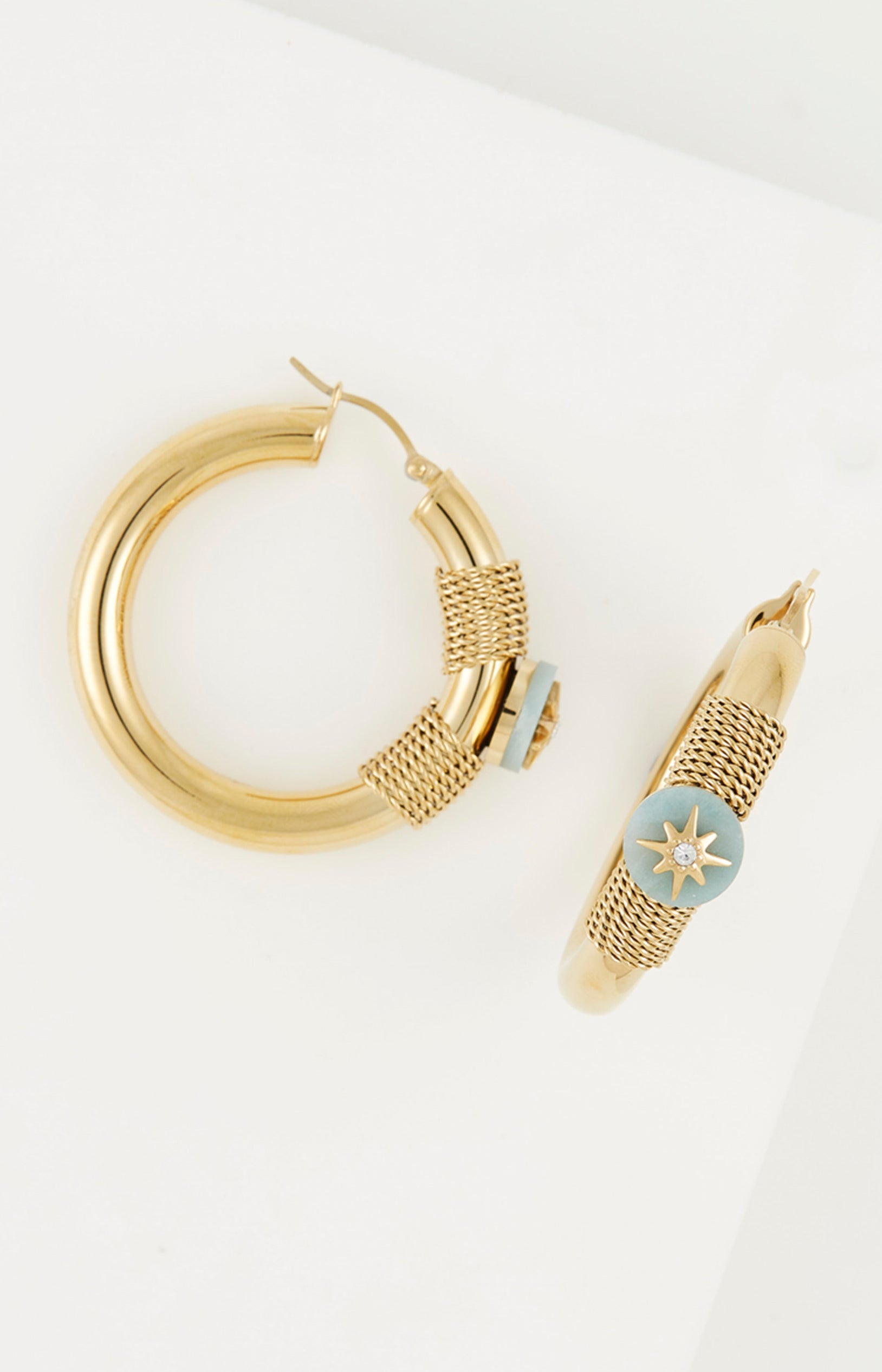 Boucles d'oreilles - Acier inoxydable & amazonite - Doré & bleu
